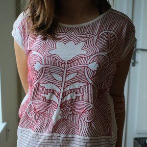 Embroidered Floral White/Red Top- Anthropologie Sm